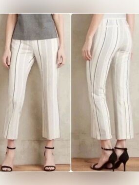 Anthropologie Cartonnier Charlie Stripe Crop Flare Welt Pockets Mid Rise Pants.